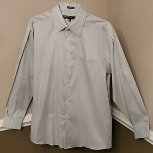 Perry Ellis Green striped L/S Dress Shirt, Large
